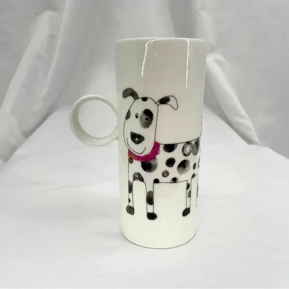 Crown Trent Black Spotted Dogs Tall Mug White Coffee Cup Fine Bone China 14oz‎